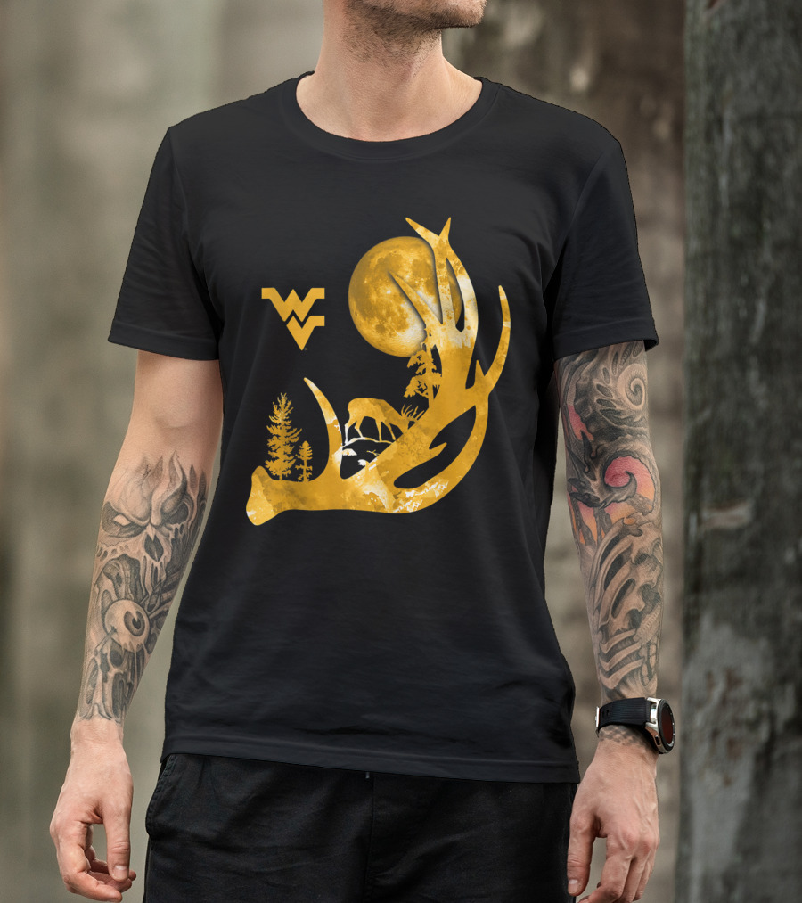 West Virginia Mountaineers Antler Moon Deer Silhouette Fan T-Shirt