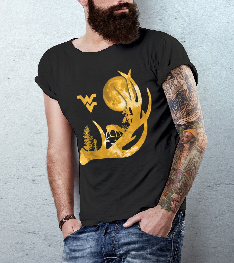 West Virginia Mountaineers Antler Moon Deer Silhouette Fan T-Shirt