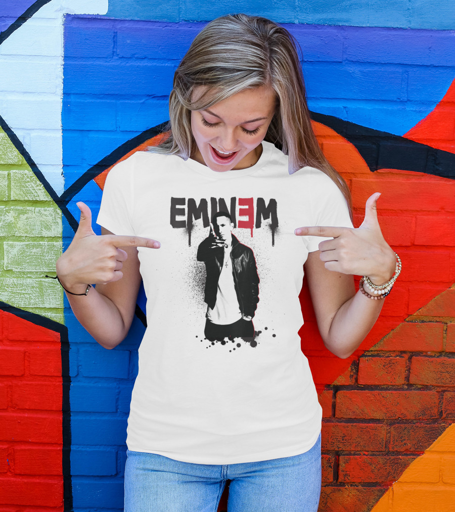 Eminem Sprayed Up Red E Iconic Leather Jacket T-Shirt