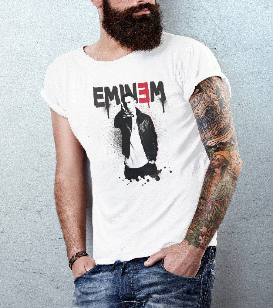 Eminem Sprayed Up Red E Iconic Leather Jacket T-Shirt