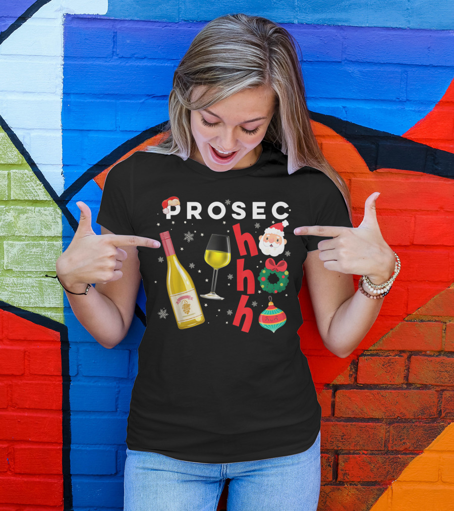 PROSEC HO HO Christmas Wine Santa Wreath Ornaments T-Shirt