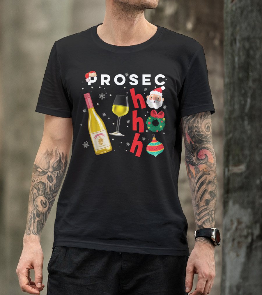 PROSEC HO HO Christmas Wine Santa Wreath Ornaments T-Shirt
