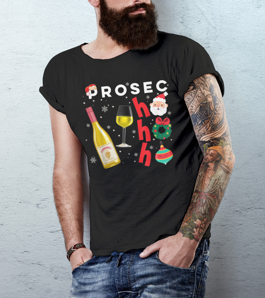 PROSEC HO HO Christmas Wine Santa Wreath Ornaments T-Shirt