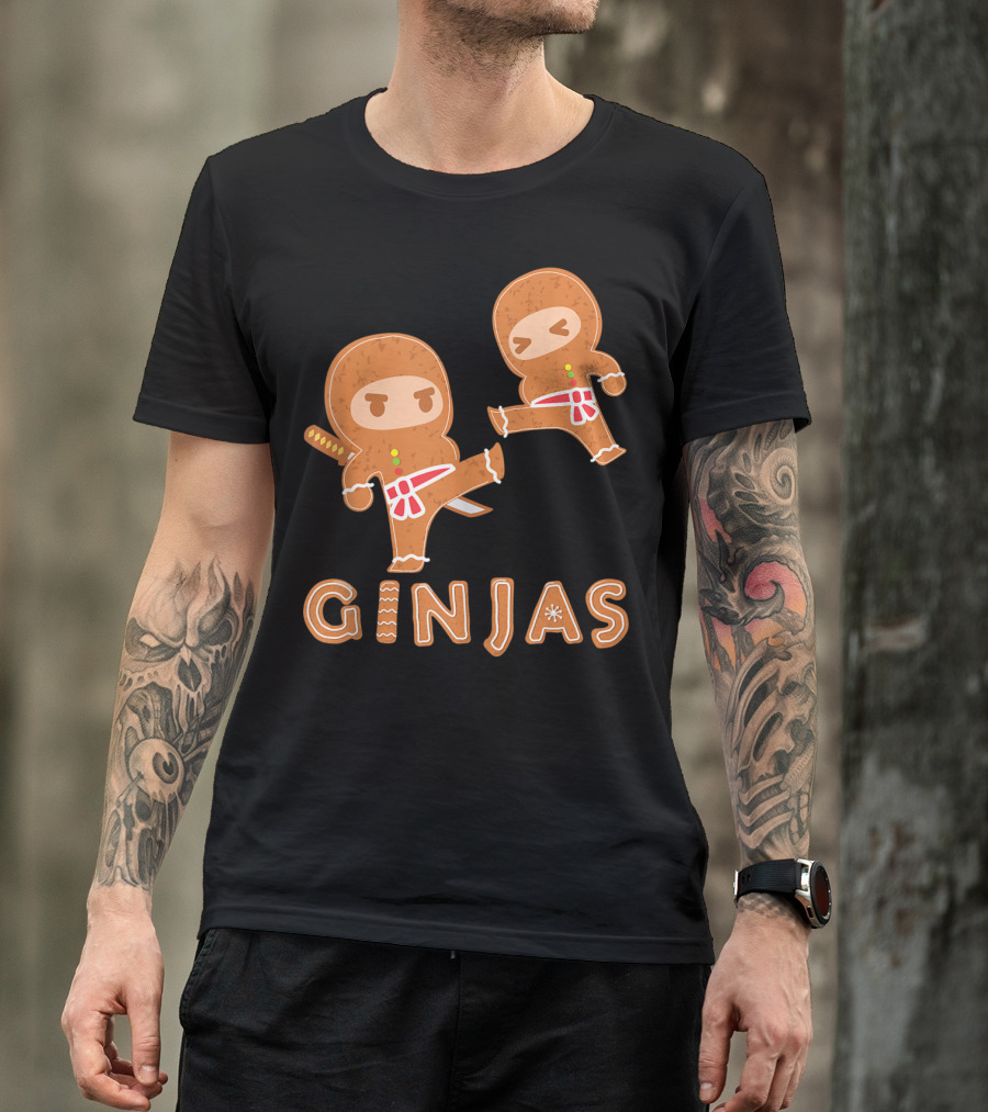 Ginjas Gingerbread Ninja Character Kung Fu Kicks T-Shirt