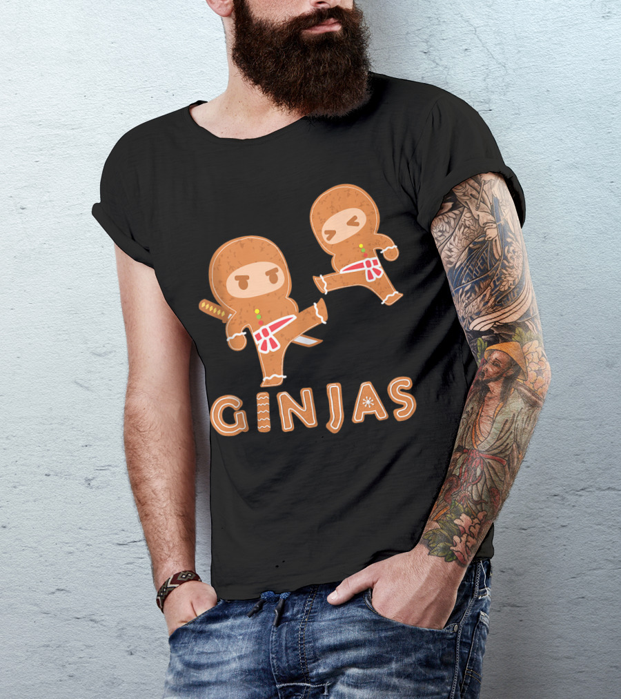 Ginjas Gingerbread Ninja Character Kung Fu Kicks T-Shirt