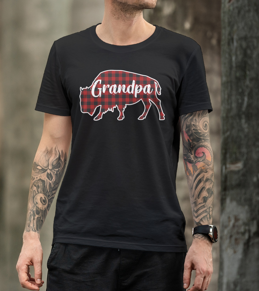Grandpa Buffalo Bison Red Plaid T-Shirt
