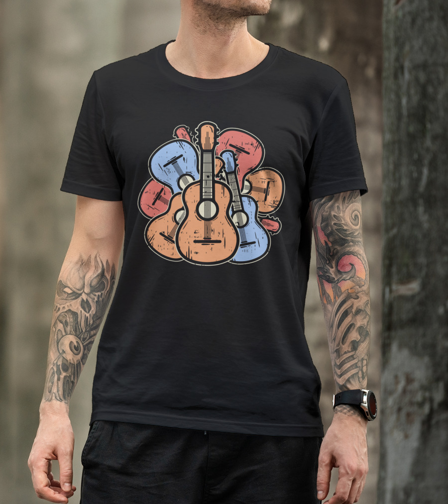 Colorful Guitars And Ukuleles Funny Guitarist Musician T-Shirt
