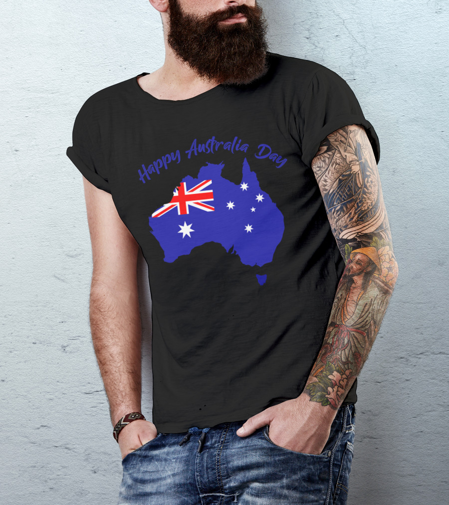 Happy Australia Day Map With Australian Flag And Stars T-Shirt