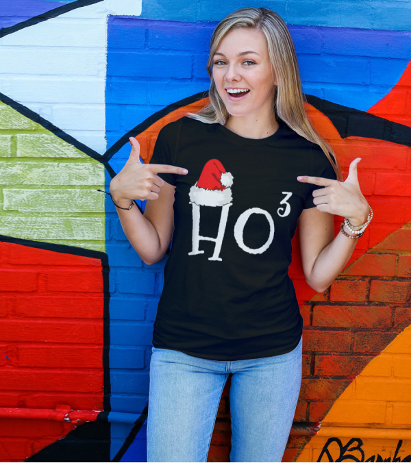 Ho3 Cubed Santa Hat Christmas Hohoho Math Teacher T-Shirt