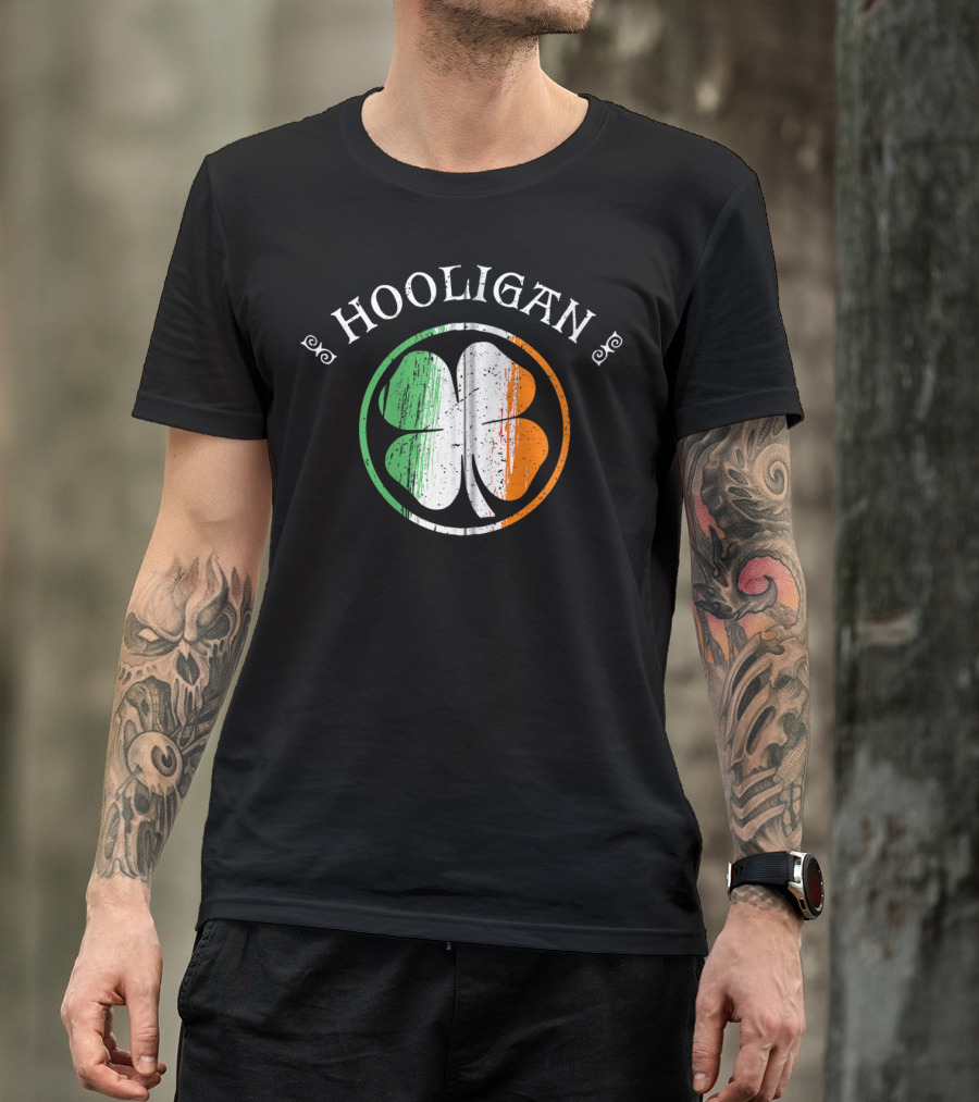 Hooligan Irish Shamrock Flag St Patrick's Day Clover Emblem T-Shirt