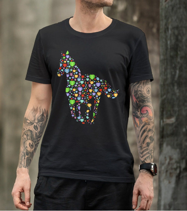 Horse Lover Equestrian Hearts Multicolored T-Shirt