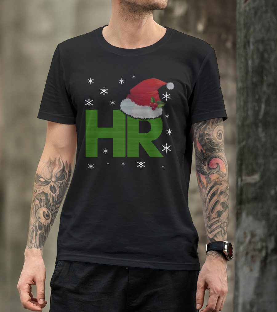 HR Santa Hat Human Resources Festive Christmas Snowflakes T-Shirt