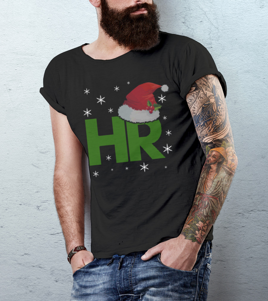 HR Santa Hat Human Resources Festive Christmas Snowflakes T-Shirt
