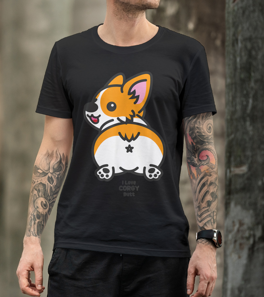 I Love Corgi Butt Playful Cartoon Dog T-Shirt