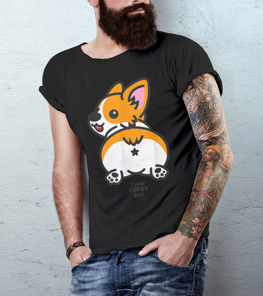 I Love Corgi Butt Playful Cartoon Dog T-Shirt