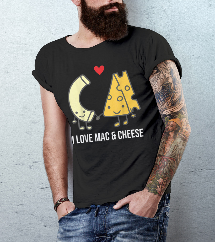 I Love Mac And Cheese Smiling Pasta And Cheese With Heart T-Shirt