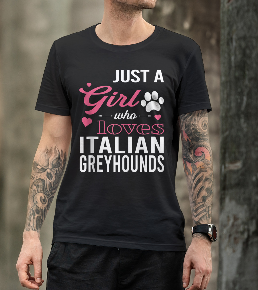 Just A Girl Who Loves Italian Greyhounds Paw Print Hearts T-Shirt
