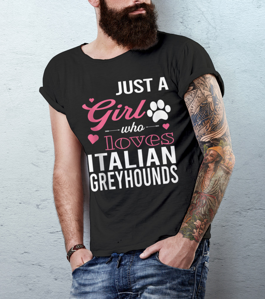 Just A Girl Who Loves Italian Greyhounds Paw Print Hearts T-Shirt