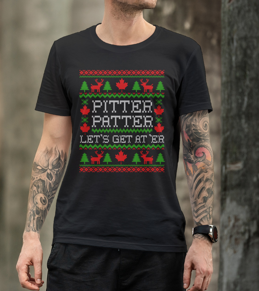 Pitter Patter Let's Get At 'Er Maple Leaf Reindeer Holiday T-Shirt