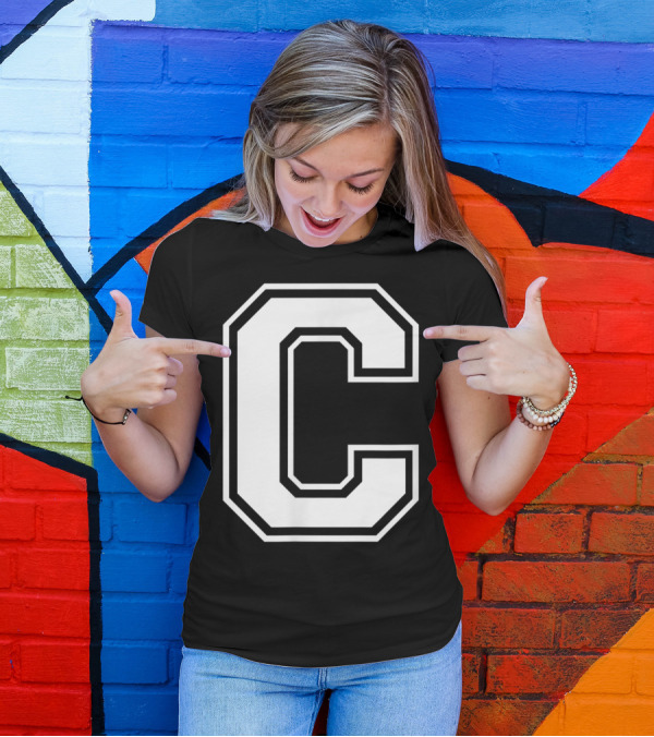 Letter C Name Initial Group Match Old School Block T-Shirt