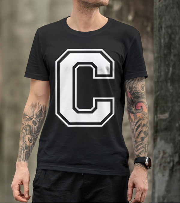 Letter C Name Initial Group Match Old School Block T-Shirt