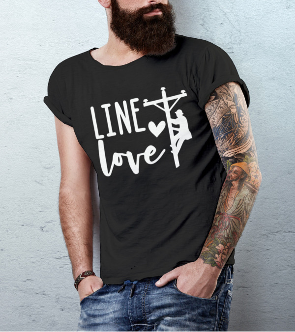Line Love Lineman And Line Wife Climbing Silhouette With Heart T-Shirt