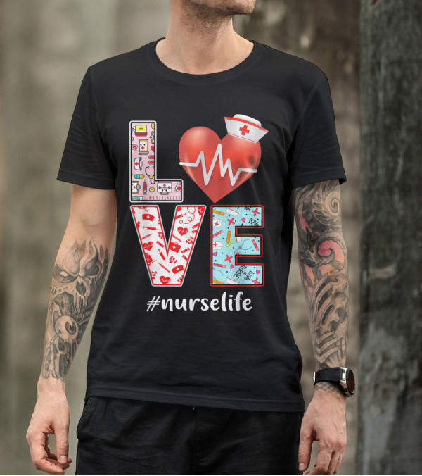 LOVE Heartbeat Nurselife Christmas Nursing T-Shirt