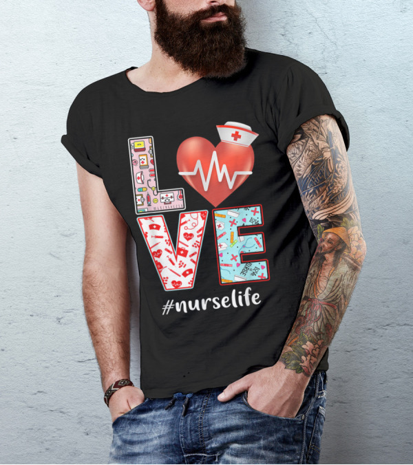 LOVE Heartbeat Nurselife Christmas Nursing T-Shirt