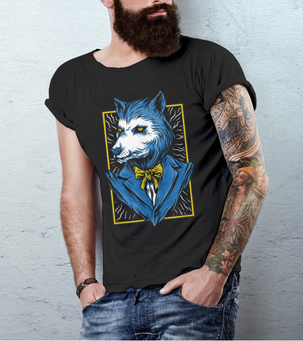 Mafia Don Dire Wolf Anthro In Suit With Yellow Bow Tie T-Shirt