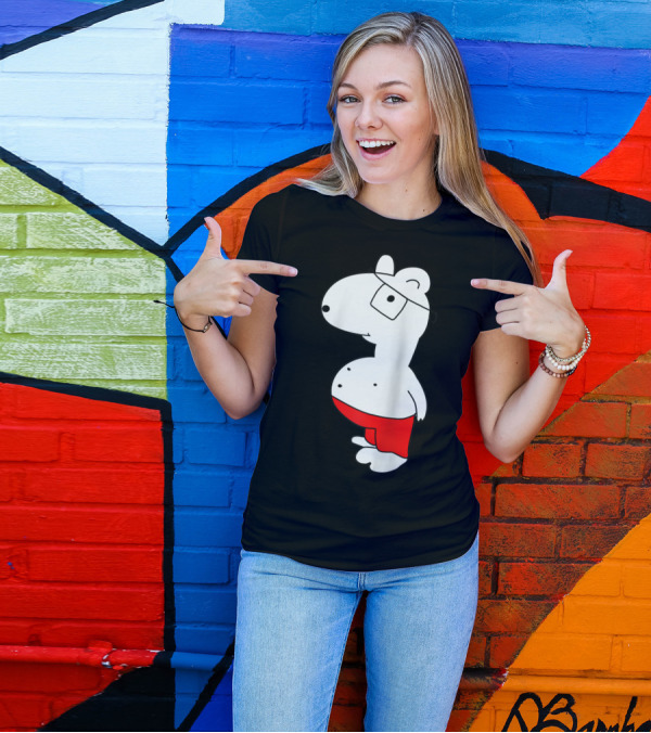 Marcuskun Bear Character With Glasses And Red Shorts T-Shirt