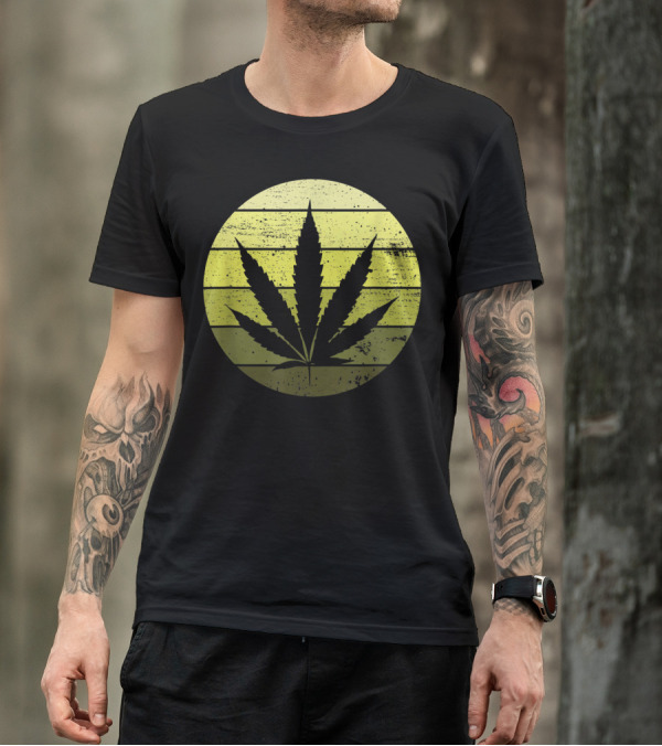 Marijuana Leaf Cannabis THC Weed Green Circle T-Shirt