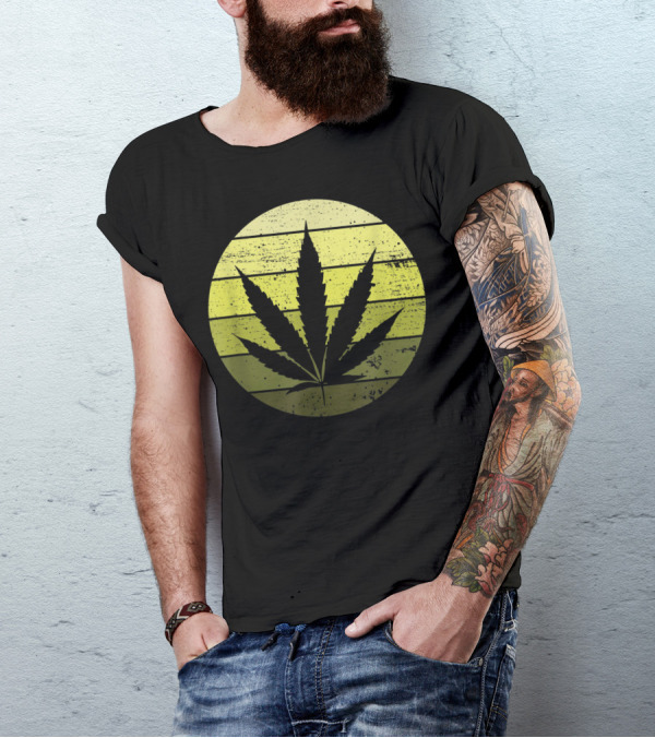 Marijuana Leaf Cannabis THC Weed Green Circle T-Shirt