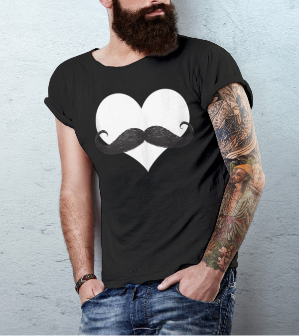 Mens Funny Mustache Heart Valentines Day T-Shirt