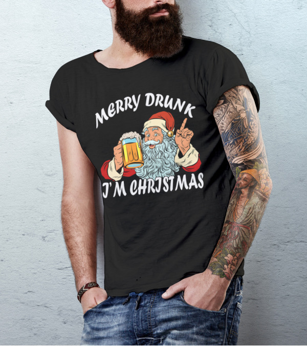 Merry Drunk Santa Claus Beer I'm Christmas T-Shirt