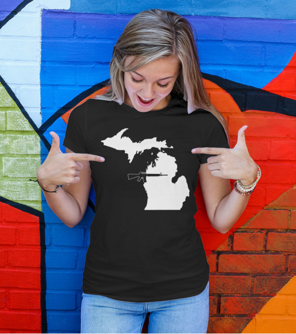 Michigan Shape With Tactical Gun T-Shirt