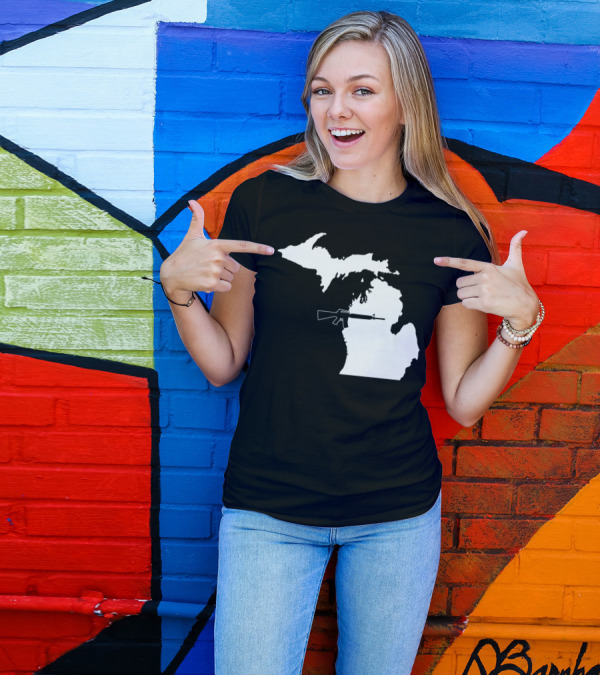 Michigan Shape With Tactical Gun T-Shirt