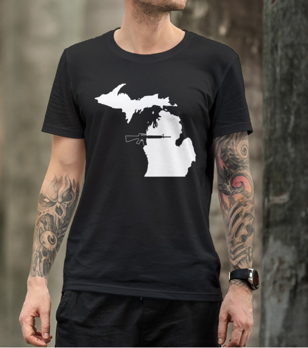 Michigan Shape With Tactical Gun T-Shirt