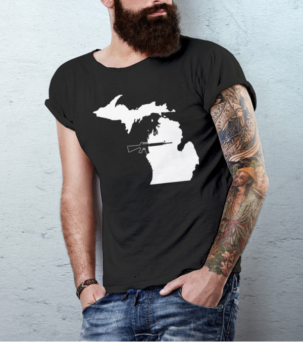 Michigan Shape With Tactical Gun T-Shirt