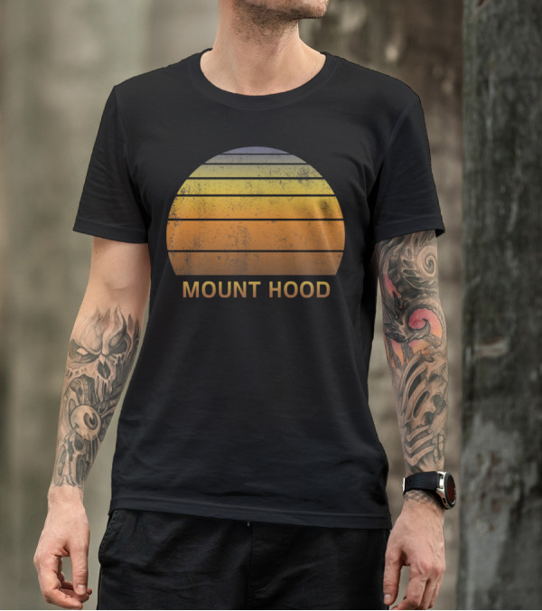 Mount Hood Oregon Vintage Sunset Stripes T-Shirt
