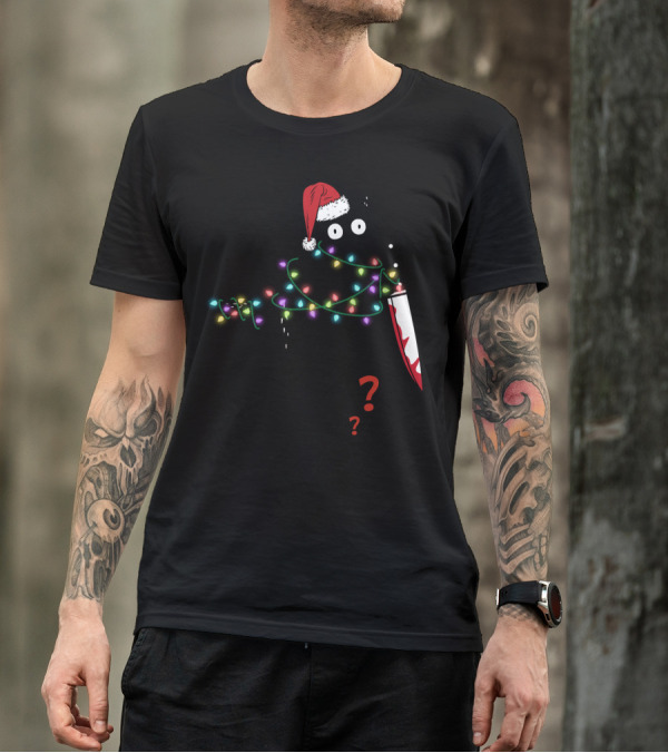 Nani Cat Knife Santa Hat Christmas Lights なに? T-Shirt