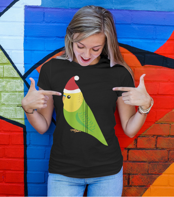 Parakeet Christmas Cute Budgie Bird Santa Hat T-Shirt