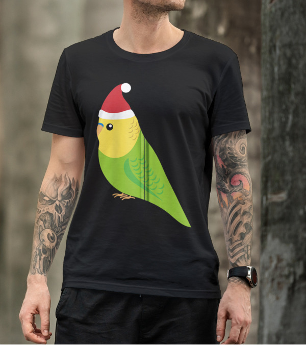 Parakeet Christmas Cute Budgie Bird Santa Hat T-Shirt