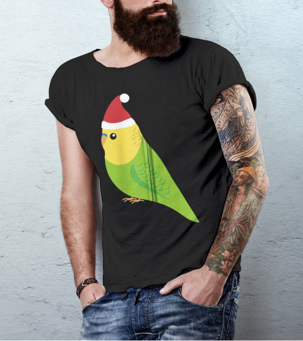 Parakeet Christmas Cute Budgie Bird Santa Hat T-Shirt