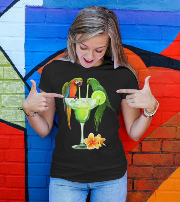 Parrots Enjoying Margaritas With Lime On Tropical Summer Vacation T-Shirt