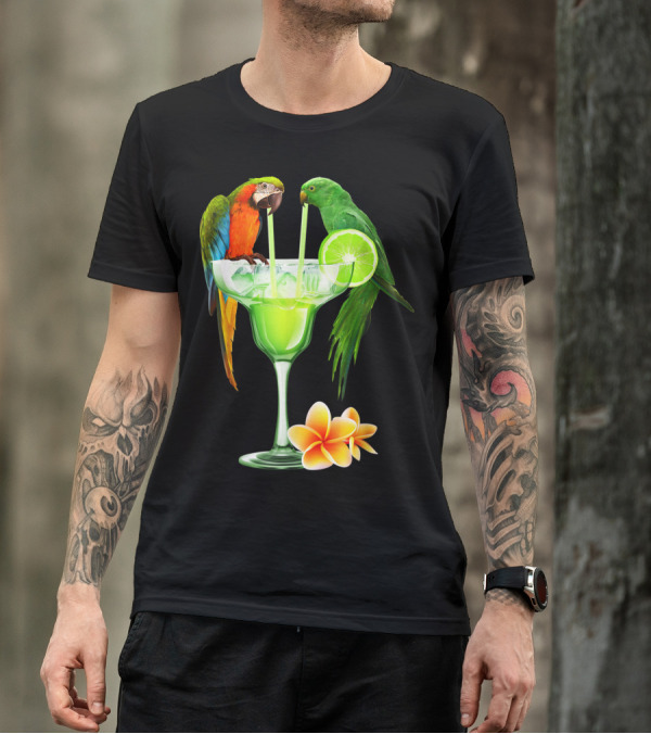 Parrots Enjoying Margaritas With Lime On Tropical Summer Vacation T-Shirt