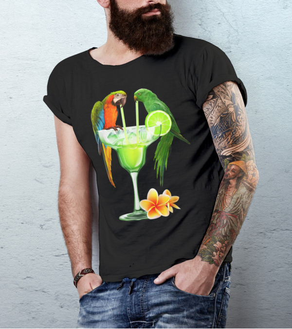 Parrots Enjoying Margaritas With Lime On Tropical Summer Vacation T-Shirt