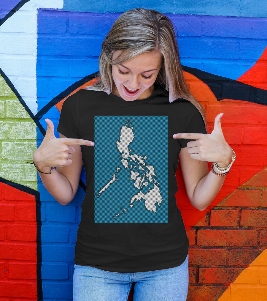 Philippines Map Halftone Blue Background T-Shirt