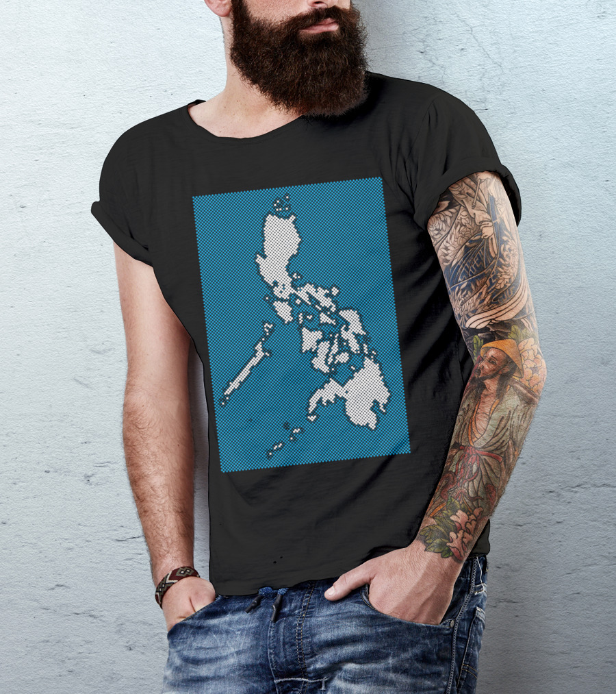Philippines Map Halftone Blue Background T-Shirt