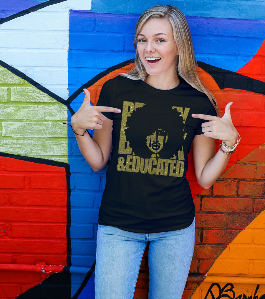 Pretty Black And Educated Queen African Gold Glitters T-Shirt