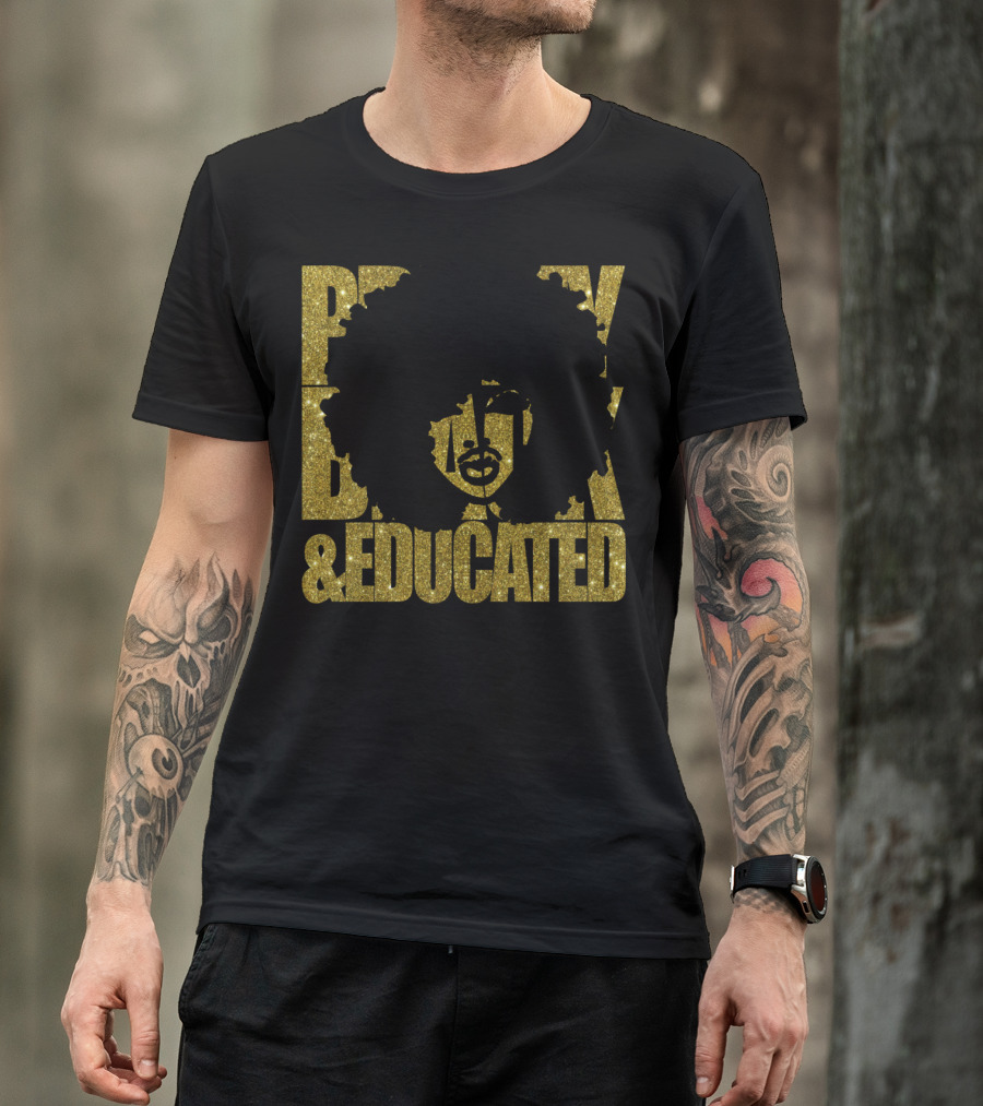Pretty Black And Educated Queen African Gold Glitters T-Shirt